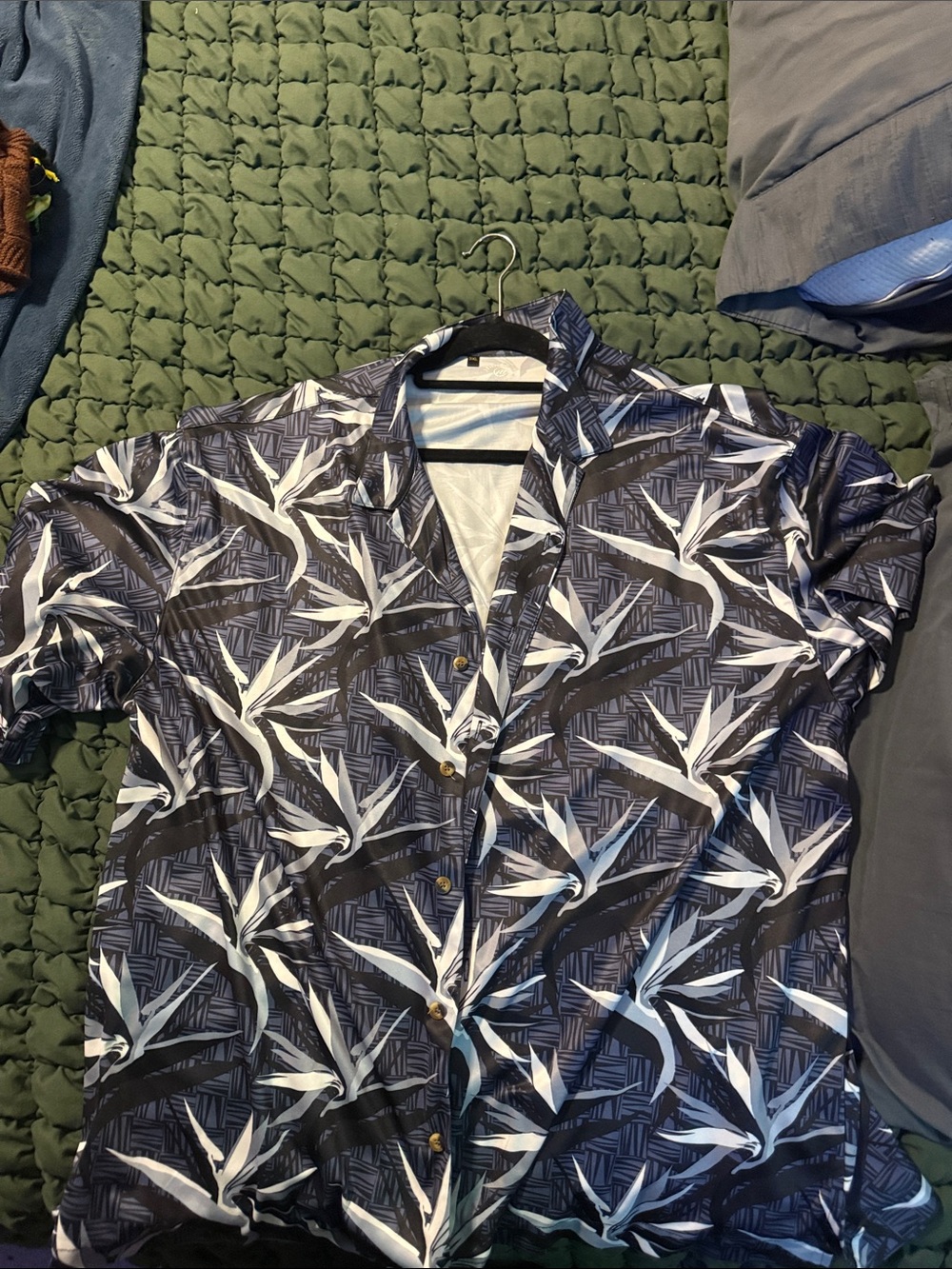 Navy & White Tropical Button-Up Shirt